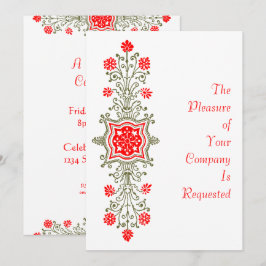 Elegant Gold en Red Floral Art - Aangepaste uitnod Kaart
