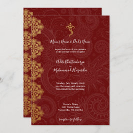 Elegant Gold en Red Ganesha Indian Wedding Kaart