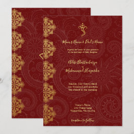 Elegant Gold en Red Ganesha Indian Wedding Kaart