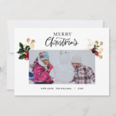 Elegant Gold en Red Holly Berries stijlvol script Feestdagenkaart (Voorkant)