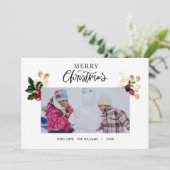 Elegant Gold en Red Holly Berries stijlvol script Feestdagenkaart (Staand voorkant)