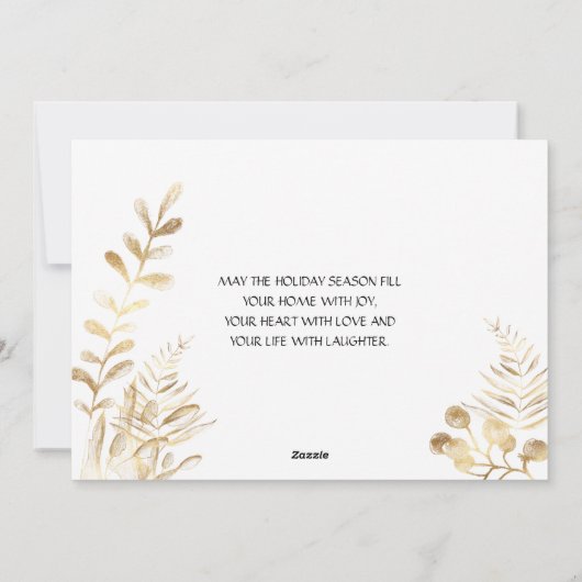 Elegant Gold en Red Holly Berries stijlvol script Feestdagenkaart (Achterkant)