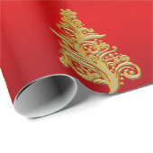 Elegant Gold- en Red-kerstboompatroon Cadeaupapier (Rol Hoek)