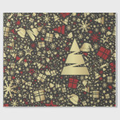 Elegant Gold- en Red-kerstboompatroon Cadeaupapier (Vlak)