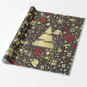Elegant Gold- en Red-kerstboompatroon Cadeaupapier (Uitgerold)