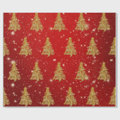 Elegant Gold- en Red-kerstboompatroon Cadeaupapier (Vlak)