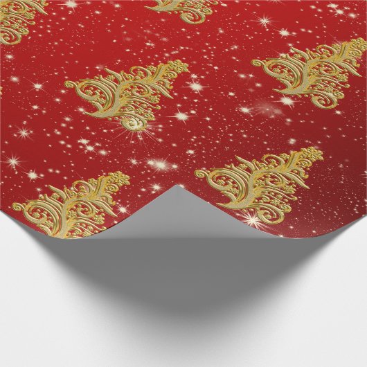 Elegant Gold- en Red-kerstboompatroon Cadeaupapier (Hoek)