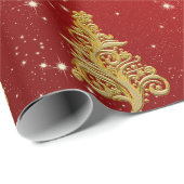 Elegant Gold- en Red-kerstboompatroon Cadeaupapier (Rol Hoek)