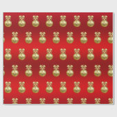 Elegant Gold- en Red-kerstsierpatronen Cadeaupapier (Vlak)