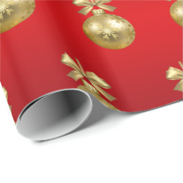 Elegant Gold- en Red-kerstsierpatronen Cadeaupapier