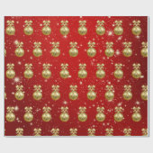 Elegant Gold- en Red-kerstsierpatronen Cadeaupapier (Vlak)