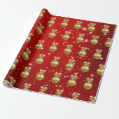 Elegant Gold- en Red-kerstsierpatronen Cadeaupapier (Uitgerold)