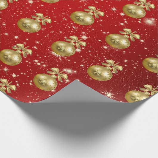 Elegant Gold- en Red-kerstsierpatronen Cadeaupapier (Hoek)