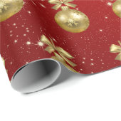 Elegant Gold- en Red-kerstsierpatronen Cadeaupapier (Rol Hoek)