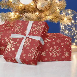 Elegant Gold- en Red-kerstsnowflake-patroon Cadeaupapier