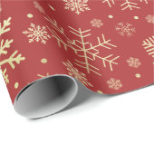 Elegant Gold- en Red-kerstsnowflake-patroon Cadeaupapier (Rol Hoek)
