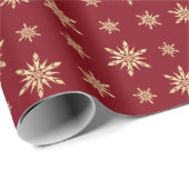 Elegant Gold- en Red-kerstsnowflake-patroon Cadeaupapier (Rol Hoek)
