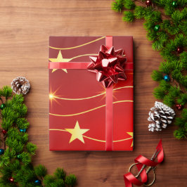 Elegant Gold- en Red KerstStar-patroon Cadeaupapier