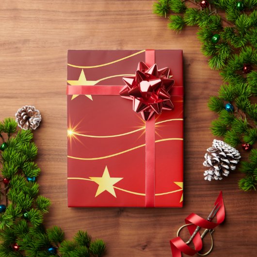 Elegant Gold- en Red KerstStar-patroon Cadeaupapier (Feestdagen Geschenken)
