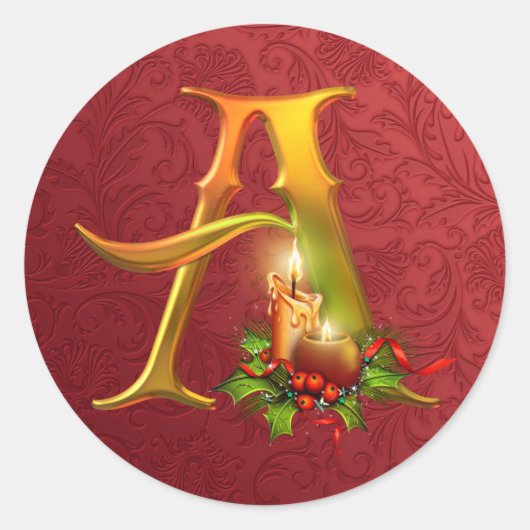 Elegant Gold en Red Monogram Kerst sticker (Voorkant)