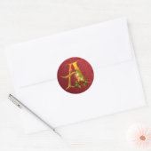 Elegant Gold en Red Monogram Kerst sticker (Envelop)