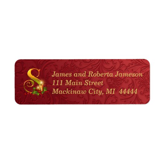 Elegant Gold- en Red-monogram kerstlabel S Etiket (Voorkant)