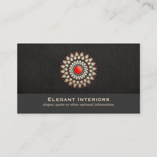 Elegant Gold en Red Motif Interior Designer Chic Visitekaartje (Voorkant)