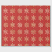 Elegant Gold- en Red Snowflake-kerstpatroon Cadeaupapier (Vlak)