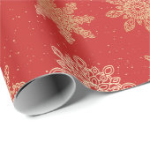 Elegant Gold- en Red Snowflake-kerstpatroon Cadeaupapier (Rol Hoek)