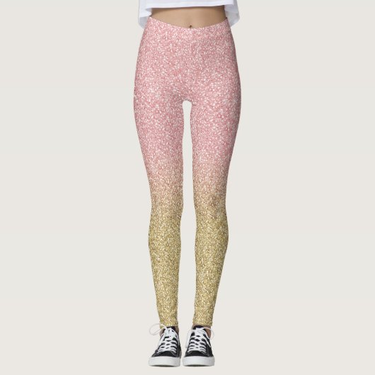 Elegant Gold en Roos Gold Glitter Sparkles Afbeeld Leggings (Voorkant)