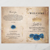 Elegant Gold en Royal Blue Quinceanera Programma (Voorkant)