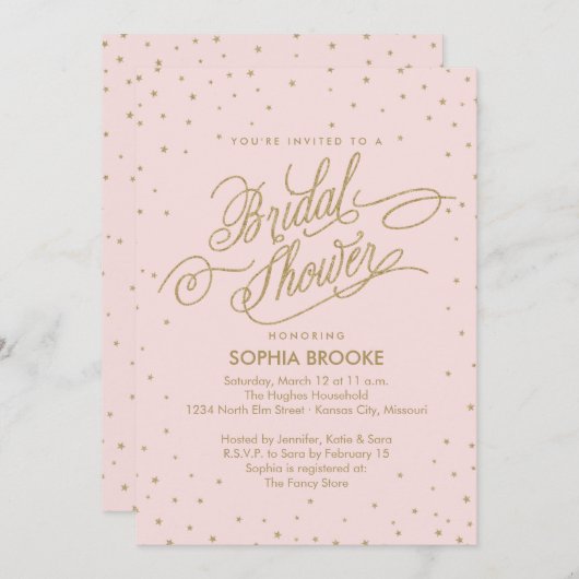 Elegant Gold en roze Confetti Star-Vrijgezellenfee Kaart (Voorkant / Achterkant)