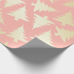 Elegant Gold en roze kerstboompatroon Cadeaupapier