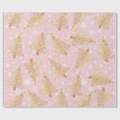 Elegant Gold en roze kerstboompatroon Cadeaupapier (Vlak)