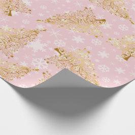 Elegant Gold en roze kerstboompatroon Cadeaupapier