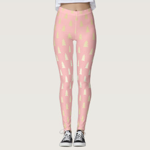 Elegant Gold en roze kerstboompatroon Leggings