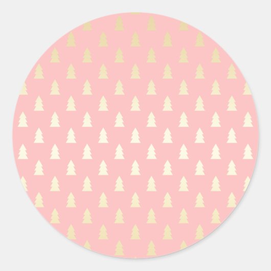 Elegant Gold en roze kerstboompatroon Ronde Sticker (Voorkant)