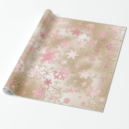 Elegant Gold en roze kerstboomschilderpatroon Cadeaupapier