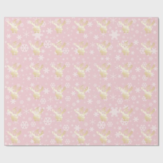 Elegant Gold en roze kerstkerstkerstkerstpatronen Cadeaupapier (Vlak)