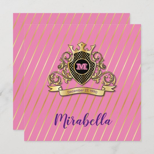 Elegant Gold en Roze Monagram Fashioned Design Kaart (Voorkant / Achterkant)