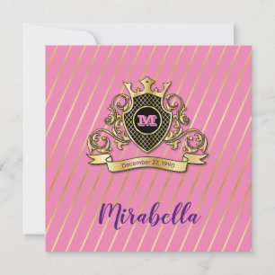 Elegant Gold en Roze Monagram Fashioned Design Kaart