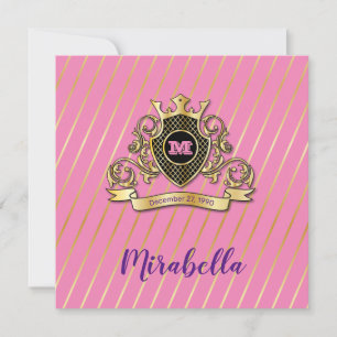 Elegant Gold en Roze Monagram Fashioned Design Kaart