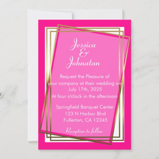 Elegant Gold en Roze Wedding Invitation Kaart (Voorkant)