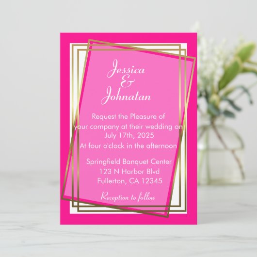 Elegant Gold en Roze Wedding Invitation Kaart (Staand voorkant)
