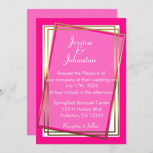 Elegant Gold en Roze Wedding Invitation Kaart (Voorkant / Achterkant)