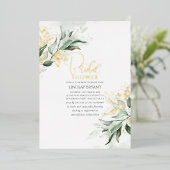 Elegant Gold en Sage Greenery Boho Vrijgezellenfee Folie Uitnodiging (Staand Voorkant)