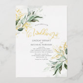 Elegant Gold en Sage Greenery Modern Wedding Folie Uitnodiging (Voorkant)