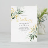 Elegant Gold en Sage Greenery Modern Wedding Folie Uitnodiging (Staand Voorkant)