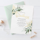 Elegant Gold en Sage Greenery Modern Wedding Folie Uitnodiging
