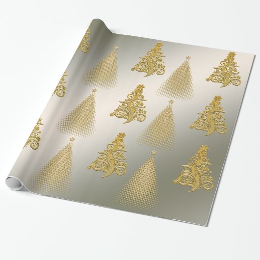 Elegant Gold en Silver-kerstboom Cadeaupapier (Uitgerold)